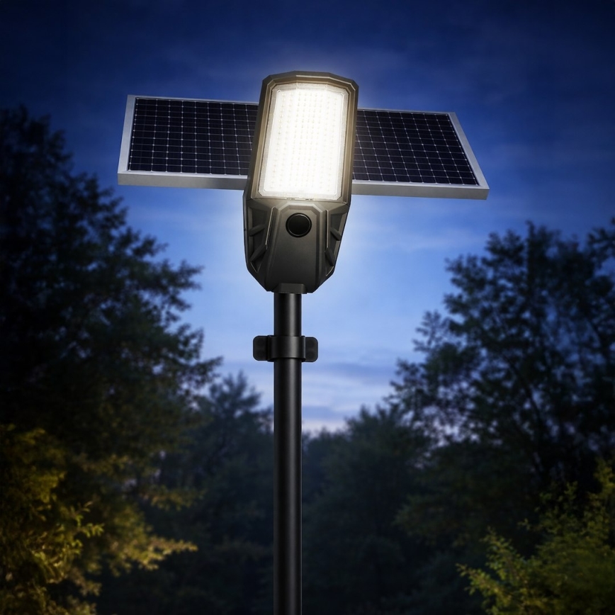 LED Dæmpbar gadelampe med sensor og solcellepanel KOBRA LED/400W/3,2V 24000 mAh IP65 antracit + fjernbetjening