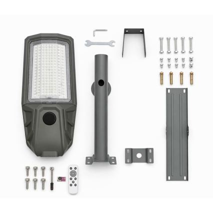 LED Dæmpbar gadelampe med sensor og solcellepanel KOBRA LED/400W/3,2V 24000 mAh IP65 antracit + fjernbetjening
