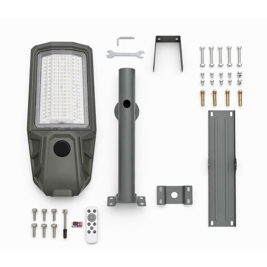 LED Dæmpbar gadelampe med sensor og solcellepanel KOBRA LED/400W/3,2V 24000 mAh IP65 antracit + fjernbetjening
