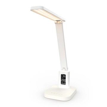 LED-dæmpbar genopladelig berøringsbetjent skrivebordslampe med display LED/7,5W/1200 mAh 3000/4000/5700K CRI 90 hvid
