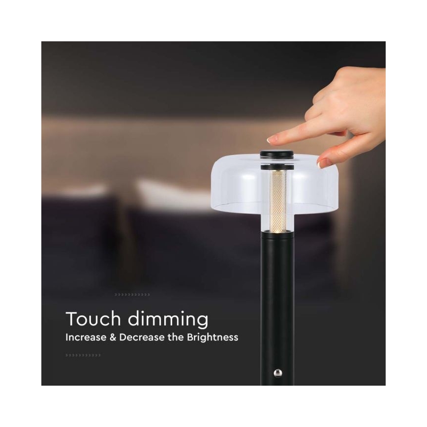 LED Dæmpbar genopladelig touch bordlampe LED/1W/5V 3000K 1800 mAh sort