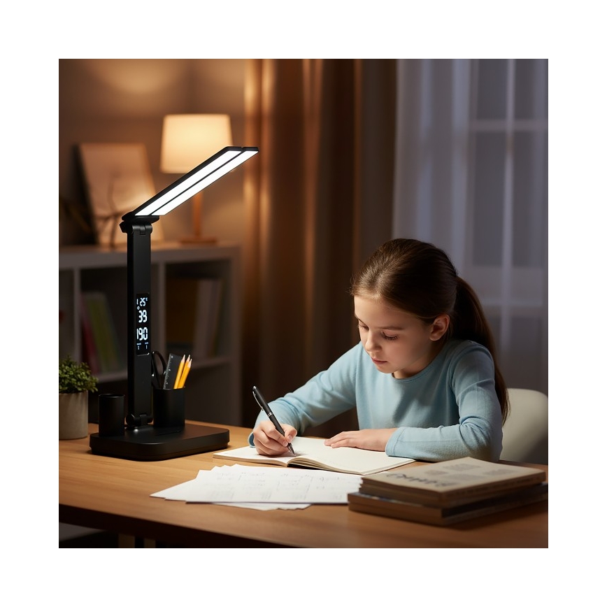 LED-dæmpbar genopladelig bordlampe NOBLITE P LED/5W/5V 3000/4000/6000K 2200 mAh sort