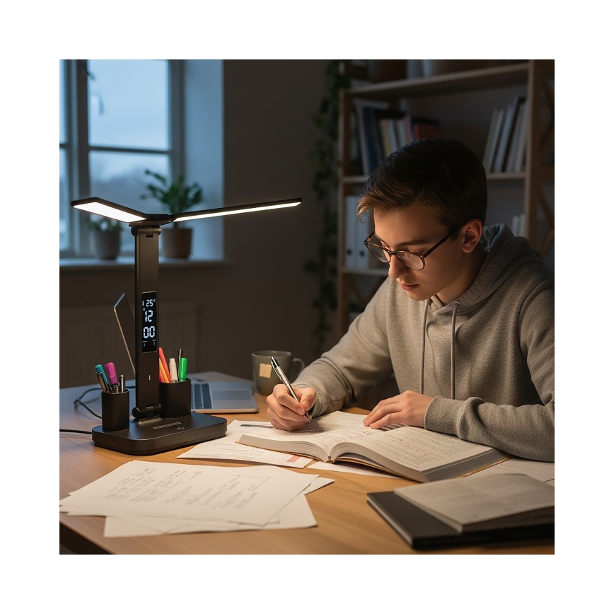 LED-dæmpbar genopladelig bordlampe NOBLITE P LED/5W/5V 3000/4000/6000K 2200 mAh sort