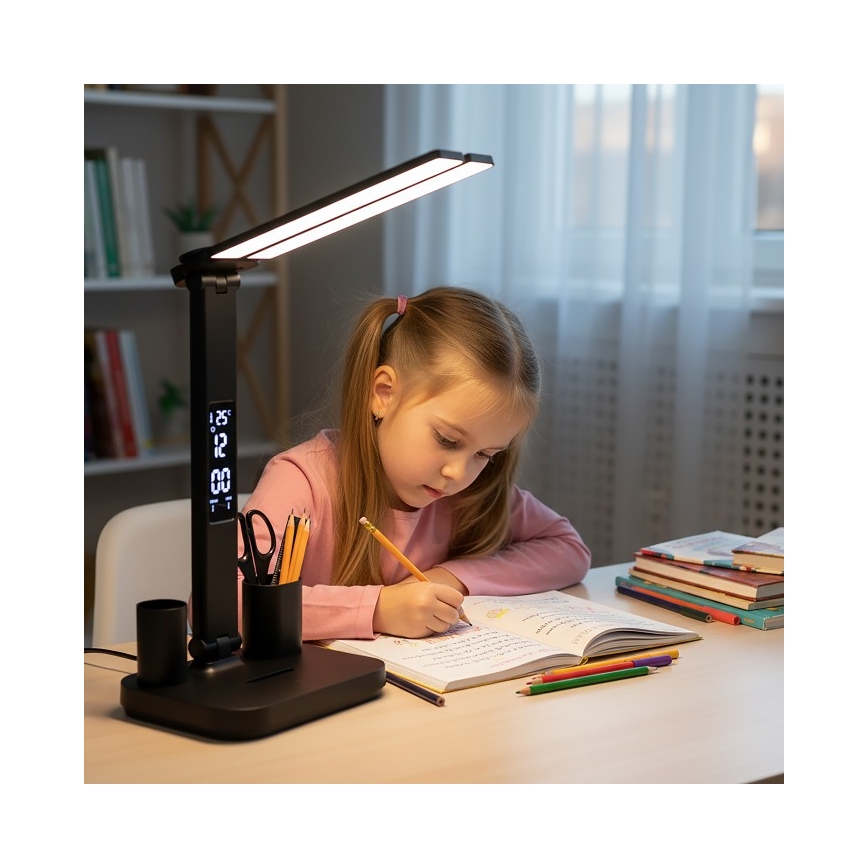 LED-dæmpbar genopladelig bordlampe NOBLITE P LED/5W/5V 3000/4000/6000K 2200 mAh sort