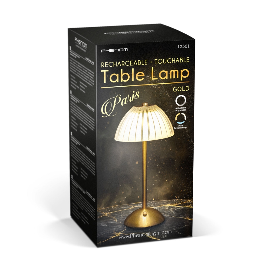 LED dæmpbar genopladelig bordlampe PARIS LED/2W/5V 2700K/4000K/6500K 800 mAh guld