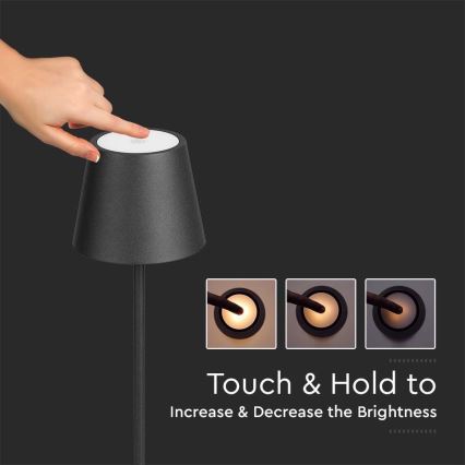 LED Dæmpbar Genopladelig Gulvlampe 3-i-1 LED/4W/5V 4400 mAh 3000K IP54 Sort