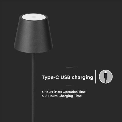 LED Dæmpbar Genopladelig Gulvlampe 3-i-1 LED/4W/5V 4400 mAh 3000K IP54 Sort