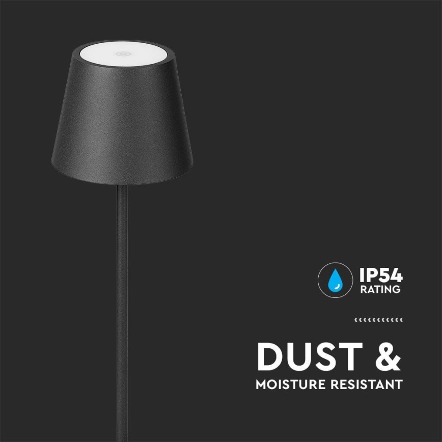 LED Dæmpbar Genopladelig Gulvlampe 3-i-1 LED/4W/5V 4400 mAh 3000K IP54 Sort
