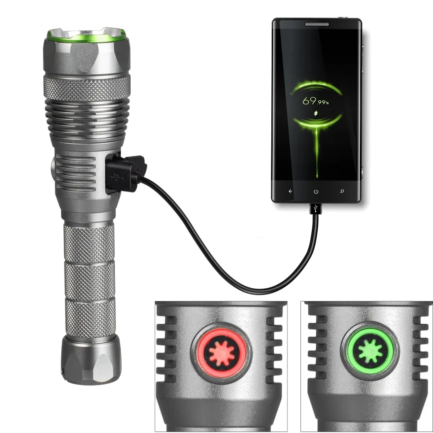 LED dæmpbar genopladelig lommelygte med powerbank-funktion LED/30W/5V IPX7 3000 lm 4000 mAh