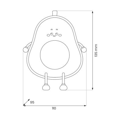 LED dæmpbar genopladelig berøringsbetjent natlampe til børn AVOCADO LED/1W/5V 1200 mAh