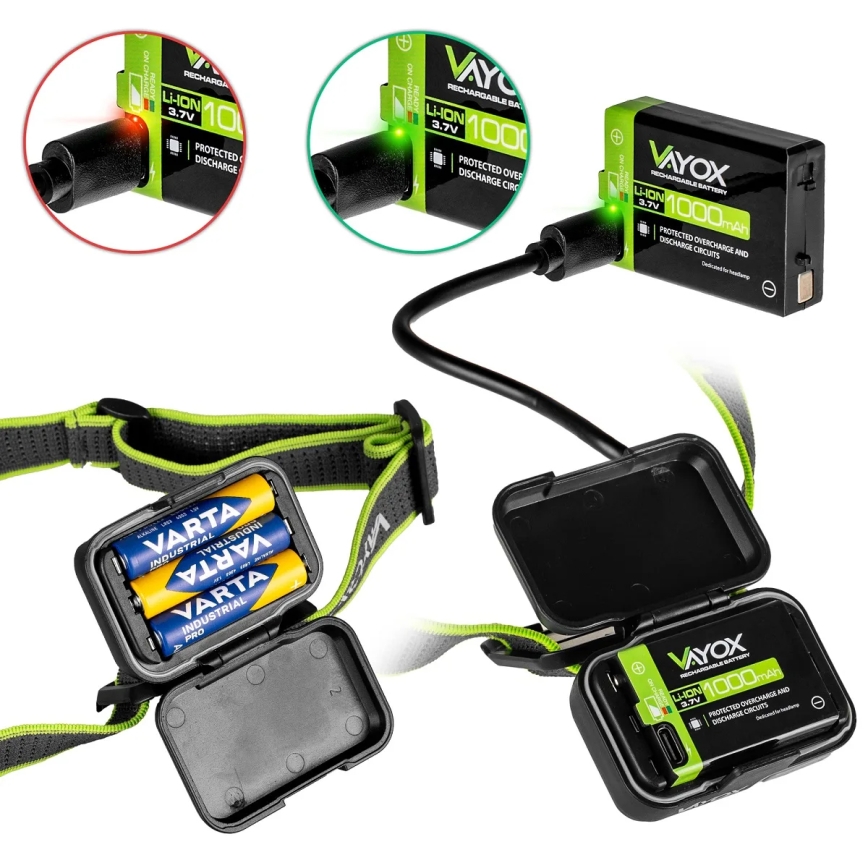 LED-dæmpbar genopladelig pandelampe LED/10W/5V/3xAAA IP66 800 lm 1000 mAh