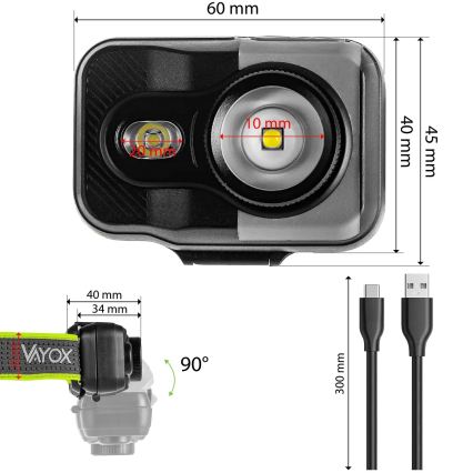 LED-dæmpbar genopladelig pandelampe LED/10W/5V/3xAAA IP66 800 lm 1000 mAh