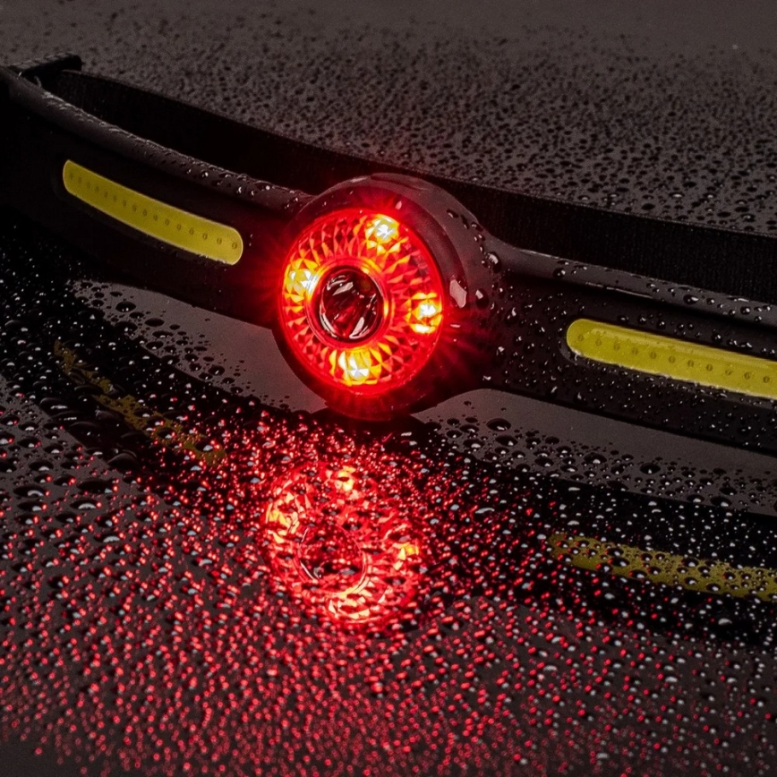 Dæmpbar genopladelig LED-pandelampe med rødt lys — 5V, IPX4, 550 lm, 600 mAh