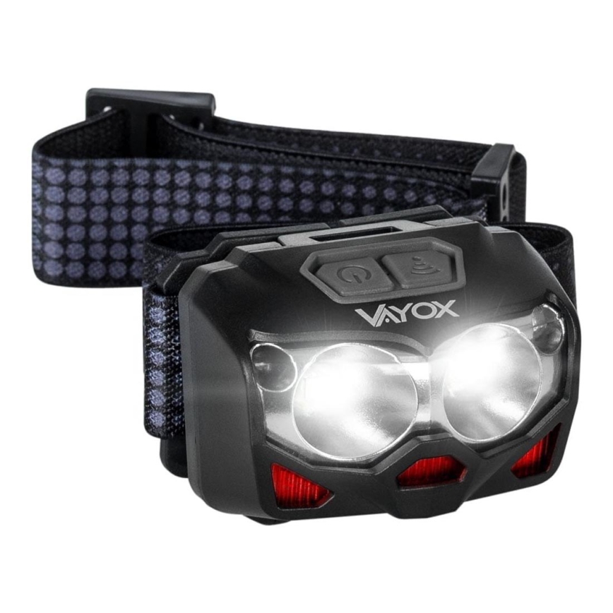 LED Dæmpbar genopladelig pandelampe med sensor og rødt lys 2xLED/5W/5V/3xAAA IP65 500 lm 1200 mAh