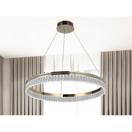 Dæmpbar LED krystal lysekrone med wireophæng THALIA LED/55W/230V 3000-6000K Ø 80 cm + fjernbetjening