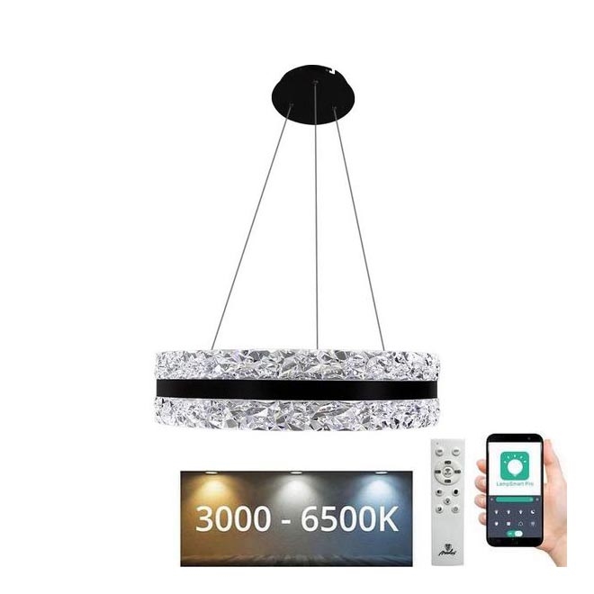 LED Dæmpbar krystal pendel på snor LED/80W/230V 3000-6500K sort + fjernbetjening