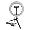 LED dæmpbar lampe med stativ og holder til vlogging LED/10W/5V 2700-6500K