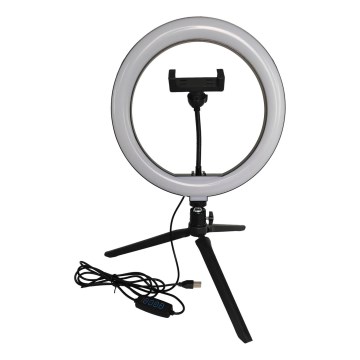 LED dæmpbar lampe med stativ og holder til vlogging LED/10W/5V 2700-6500K