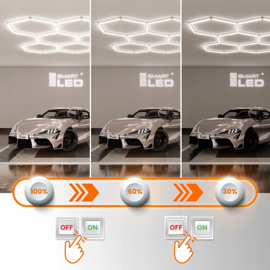 Dæmpbar LED-loftlampe HEXAGON LED/570W/85-265V 5000K 522x298 cm CRI 90 IP54 hvid