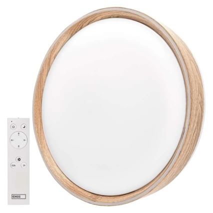 Dæmpbar LED-loftlampe ILVI, 45 W, 230 V, 2700–6500 K, Ø 50 cm, i trælook + fjernbetjening