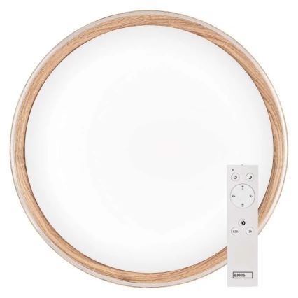 Dæmpbar LED-loftlampe ILVI, 45 W, 230 V, 2700–6500 K, Ø 50 cm, i trælook + fjernbetjening