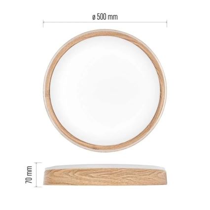 Dæmpbar LED-loftlampe ILVI, 45 W, 230 V, 2700–6500 K, Ø 50 cm, i trælook + fjernbetjening