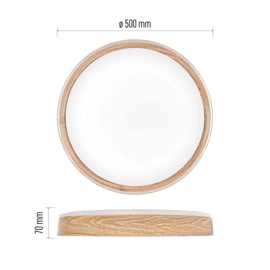 Dæmpbar LED-loftlampe ILVI, 45 W, 230 V, 2700–6500 K, Ø 50 cm, i trælook + fjernbetjening