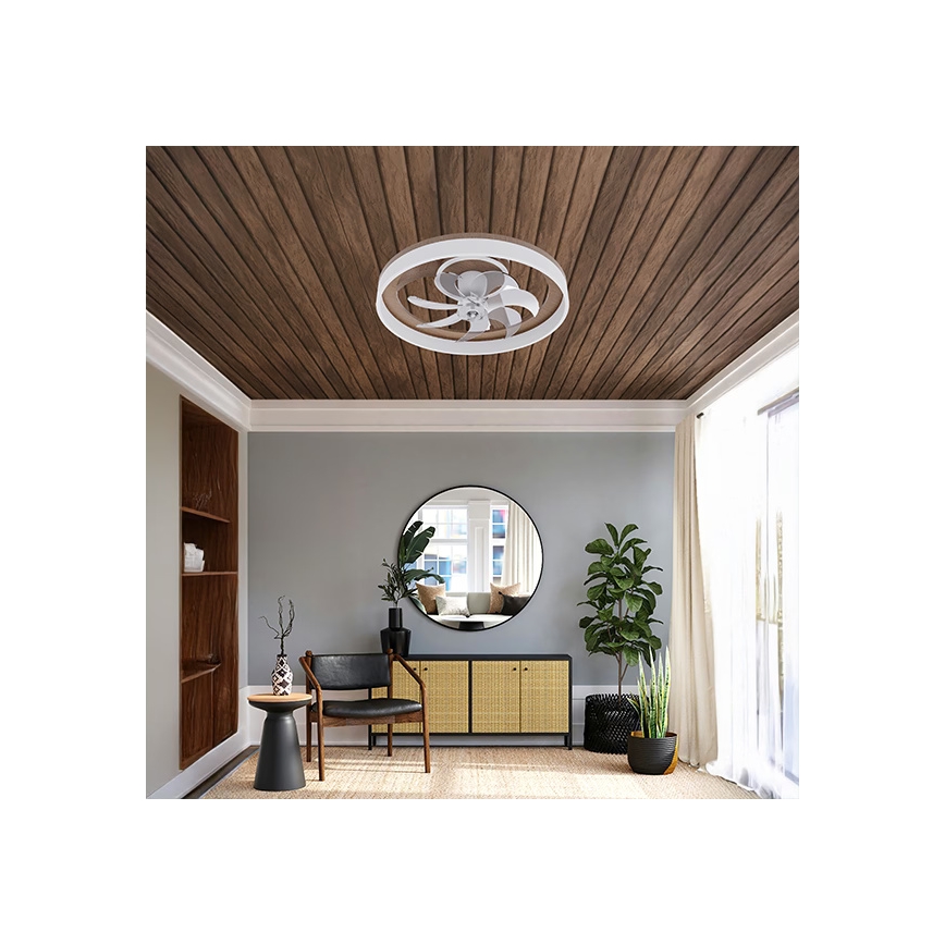 LED dæmpbar loftlampe med ventilator LED/40W/230V 3000-6500K brun/hvid + fjernbetjening