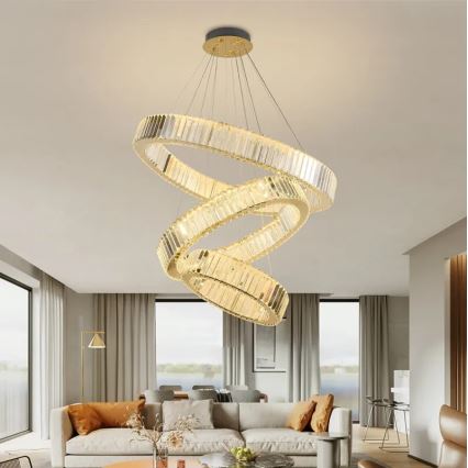 LED dæmpbar krystal lysekrone på wire LED/115W/230V 3000-6500K krom/guld + fjernbetjening