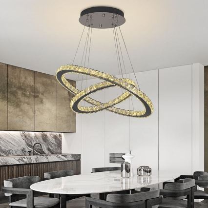 LED dæmpbar krystal lysekrone på kabel LED/115W/230V 3000-6500K sølv + fjernbetjening