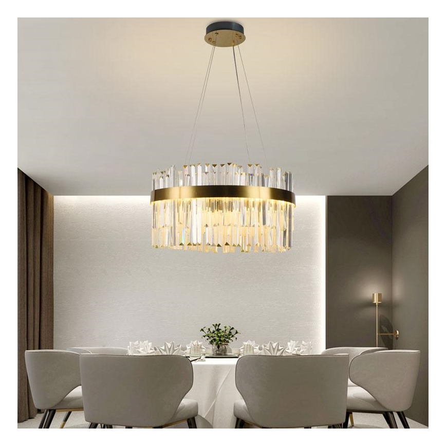 LED Dæmpbar krystal lysekrone på wire LED/70W/230V 3000-6500K guld + fjernbetjening