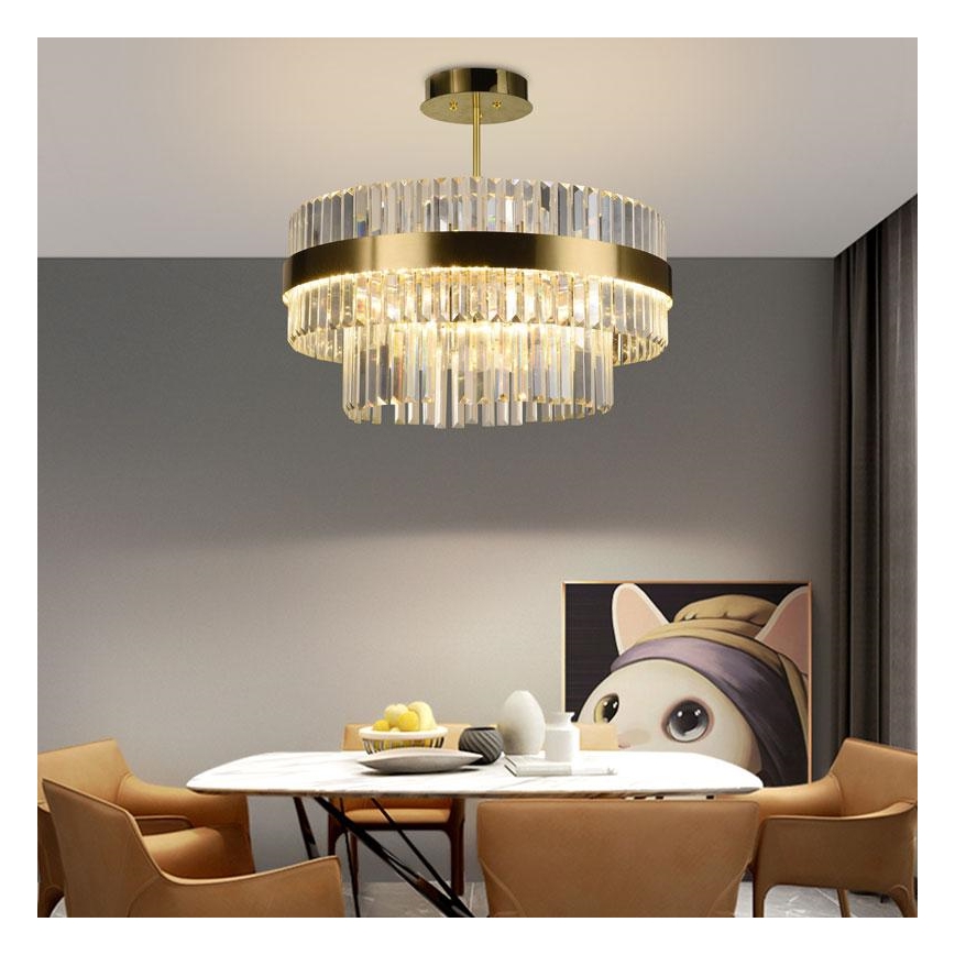 LED dæmpbar krystal lysekrone på stang LED/80W/230V 3000-6500K guld + fjernbetjening