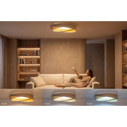 Dæmpbar LED-loftlampe SMART GALAXY MODERN LED/24W/230V 3000-6500K Ø 55 cm beige/hvid/guld + fjernbetjening