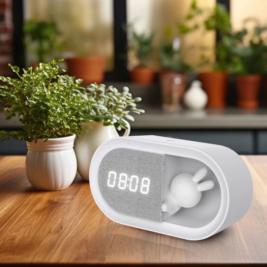 LED Dæmpbar natlampe med vækkeur BUNNY LED/1,2W/5V 3000K