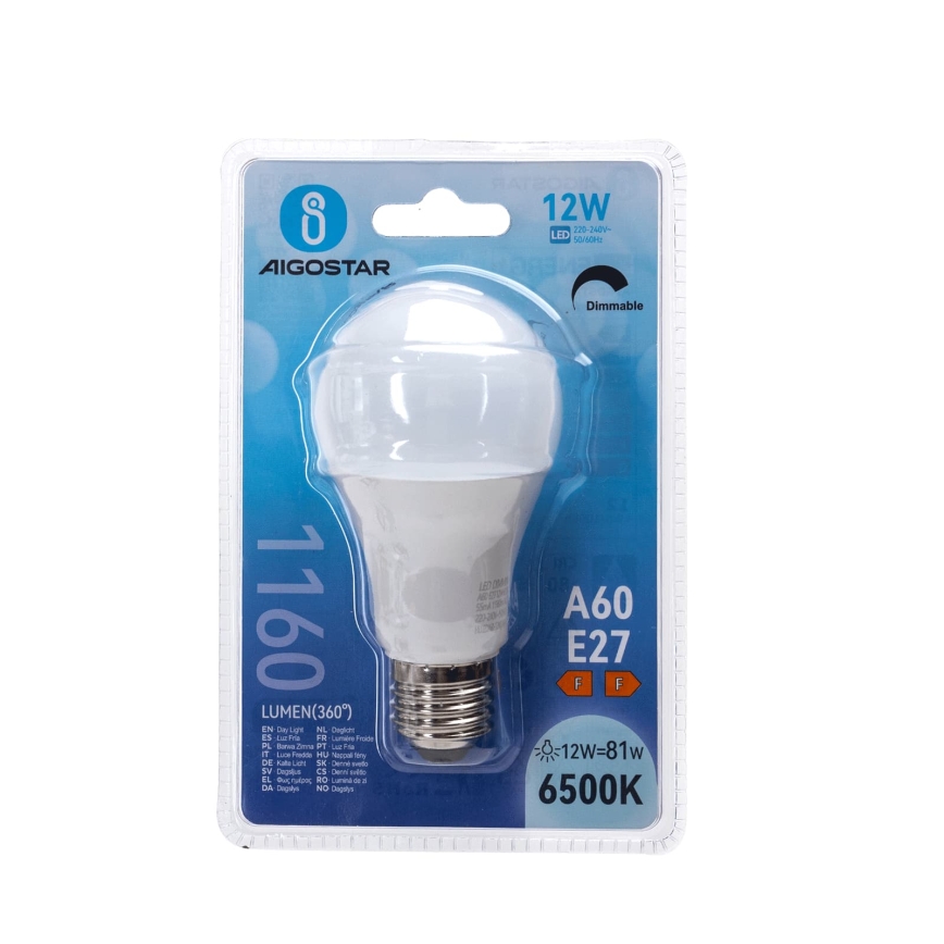 LED-dæmpbar pære A60 E27/12W/230V 6500K - Aigostar