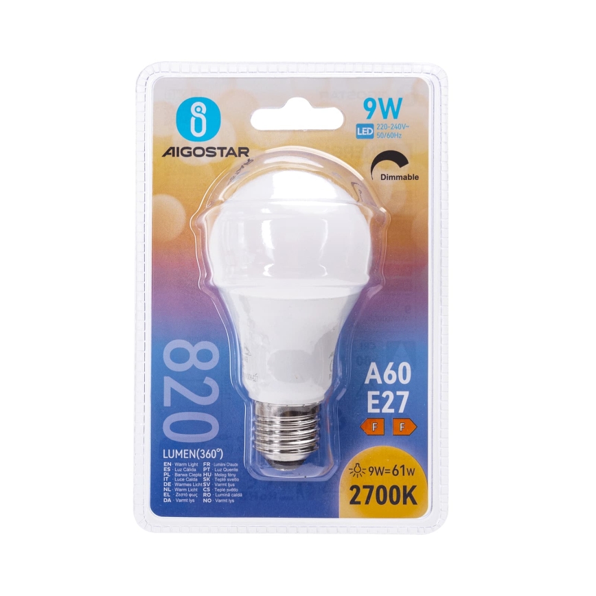 LED dæmpbar pære A60 E27/9W/230V 2700K - Aigostar