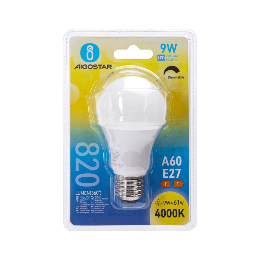 LED Dæmpbar pære A60 E27/9W/230V 4000K - Aigostar