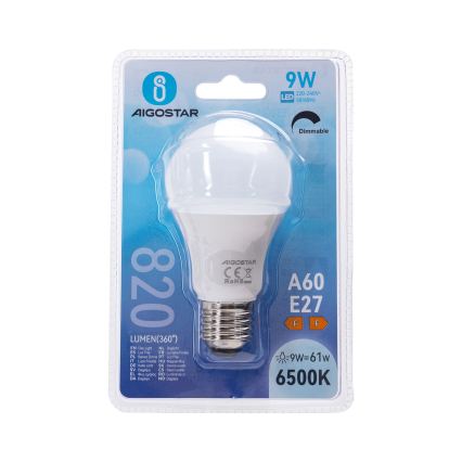 LED Dæmpbar pære A60 E27/9W/230V 6500K - Aigostar