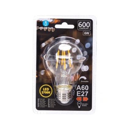 LED-dæmpbar pære FILAMENT A60 E27/6W/230V 2700K - Aigostar