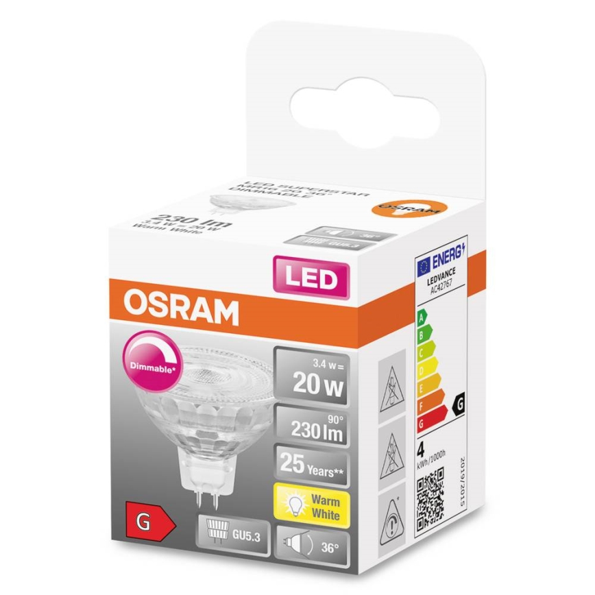 LED dæmpbar pære GU5,3/3,4W/230V 2700K CRI 90 - Osram