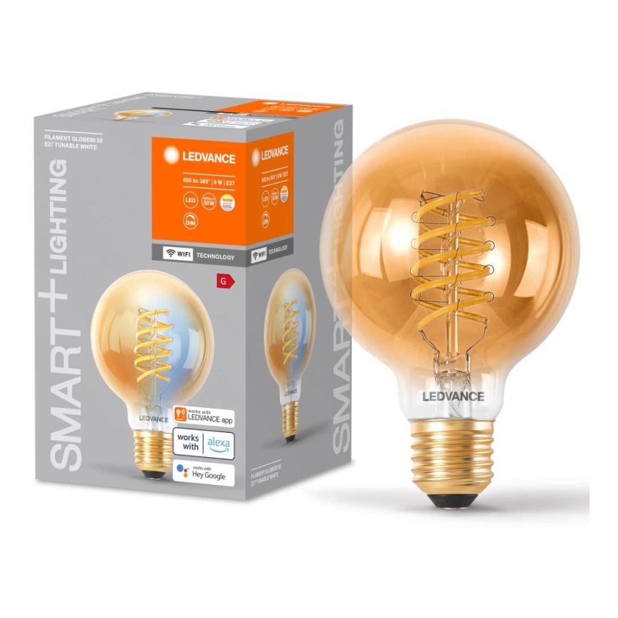 LED Dæmpbar Pære SMART+ FILAMENT GLOBE G80 E27/8W/230V 2200-5000K Wi-Fi - Ledvance
