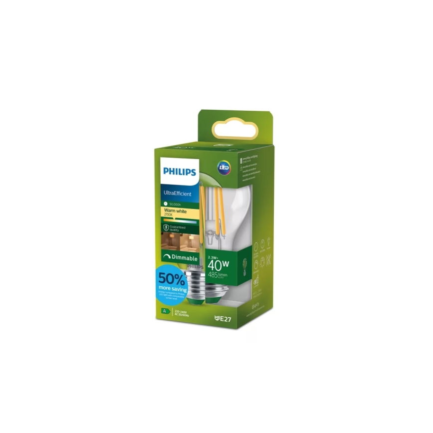 LED dæmpbar pære ULTRAEFFICIENT VINTAGE Philips A60 E27/2,3W/230V 2700K