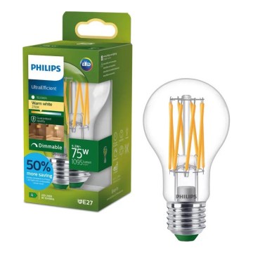LED dæmpbar pære ULTRAEFFICIENT VINTAGE Philips A60 E27/5,2W/230V 2700K