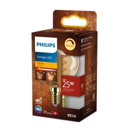 LED-dæmpbar pære VINTAGE Philips P45 E14/3W/230V 2200K
