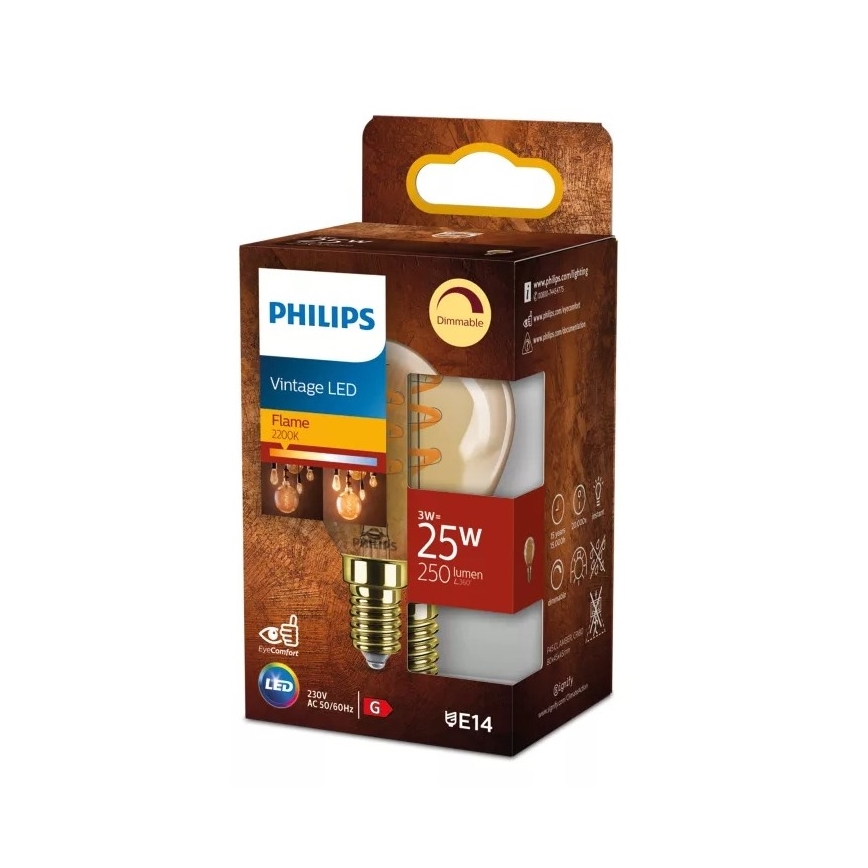 LED-dæmpbar pære VINTAGE Philips P45 E14/3W/230V 2200K