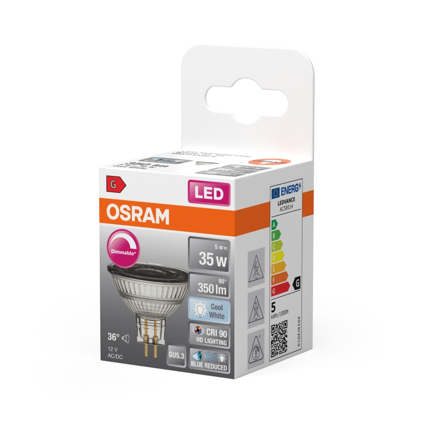 LED dæmpbar reflektorpære MR16 GU5,3/5W/12V 4000K 36° CRI 90 - Osram