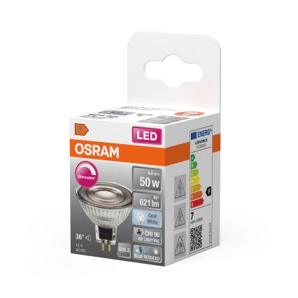 LED dæmpbar reflektorpære MR16 GU5,3/6,8W/12V 4000K 36° CRI 90 - Osram
