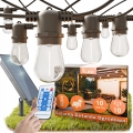 LED Dæmpbar solcelledrevet dekorativ lyskæde 10xE27/0,3W/3/5V USB 2400 mAh 10,62 m IP65 sort + fjernbetjening