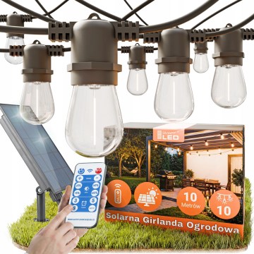 LED Dæmpbar solcelledrevet dekorativ lyskæde 10xE27/0,3W/3/5V USB 2400 mAh 10,62 m IP65 sort + fjernbetjening