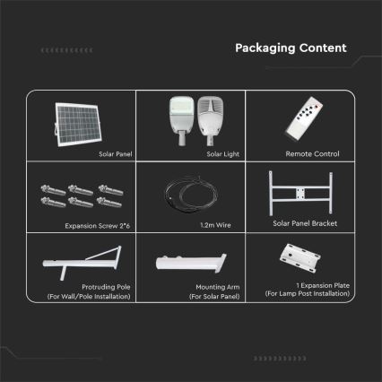 LED Dæmpbar Solcelle Gadelampe SAMSUNG CHIP LED/50W/6,4V 6000K IP65 30000 mAh + fjernbetjening